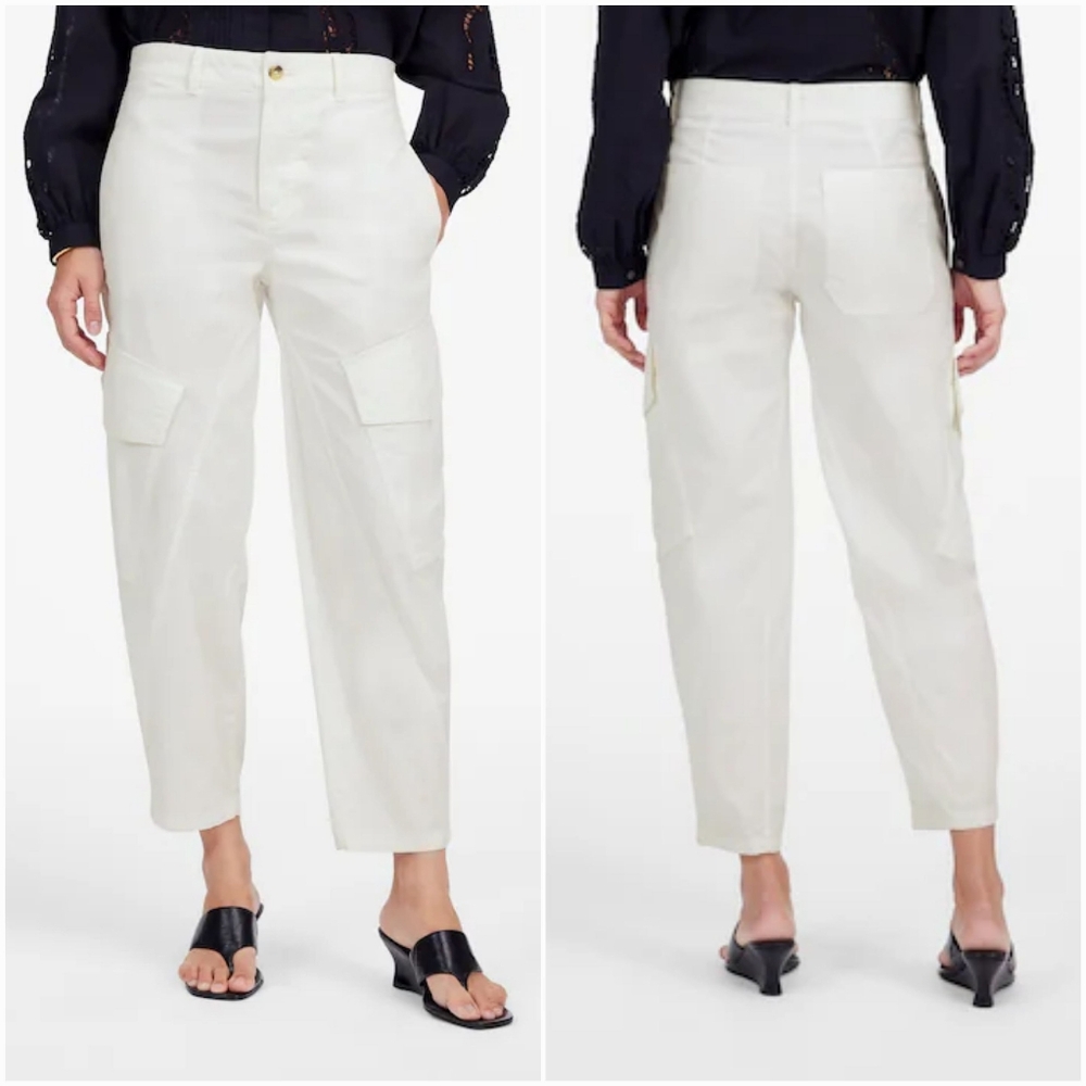 Madewell Barrel Leg Utility Pant White Sz 0 Garment Dyed Twill